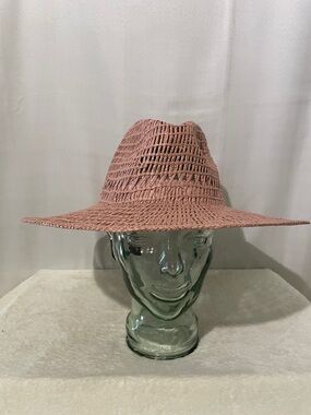 Woven Blush Pink Straw Fedora Hat for Women